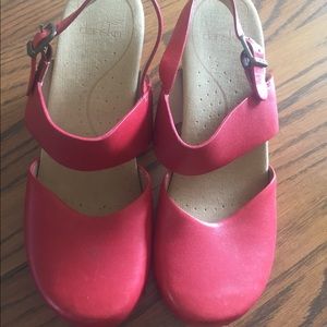 Red Dansko Heeled Clogs